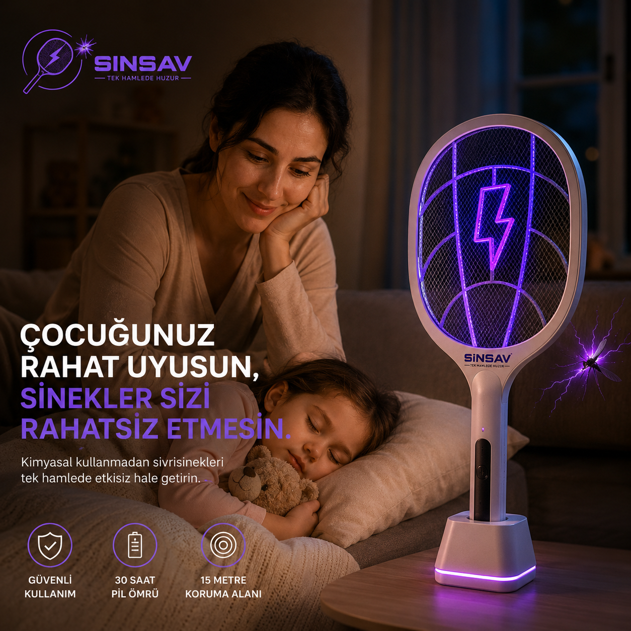 SinSav Orjinal UV Işınlı Sinek Raketi