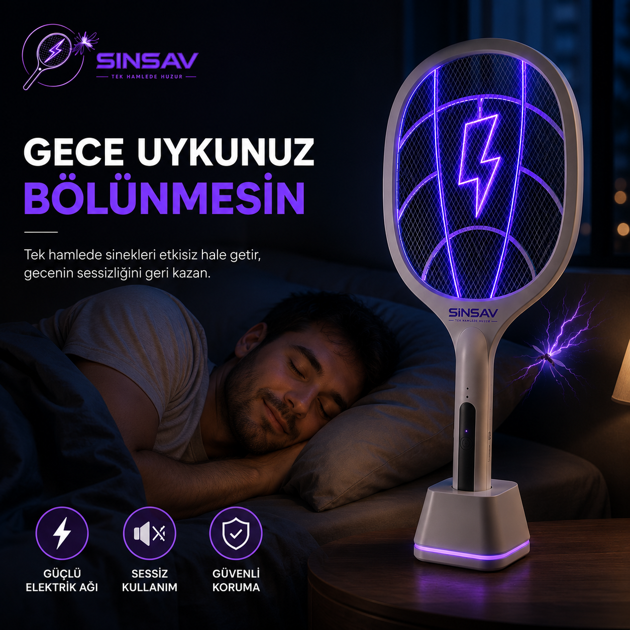 SinSav Orjinal UV Işınlı Sinek Raketi