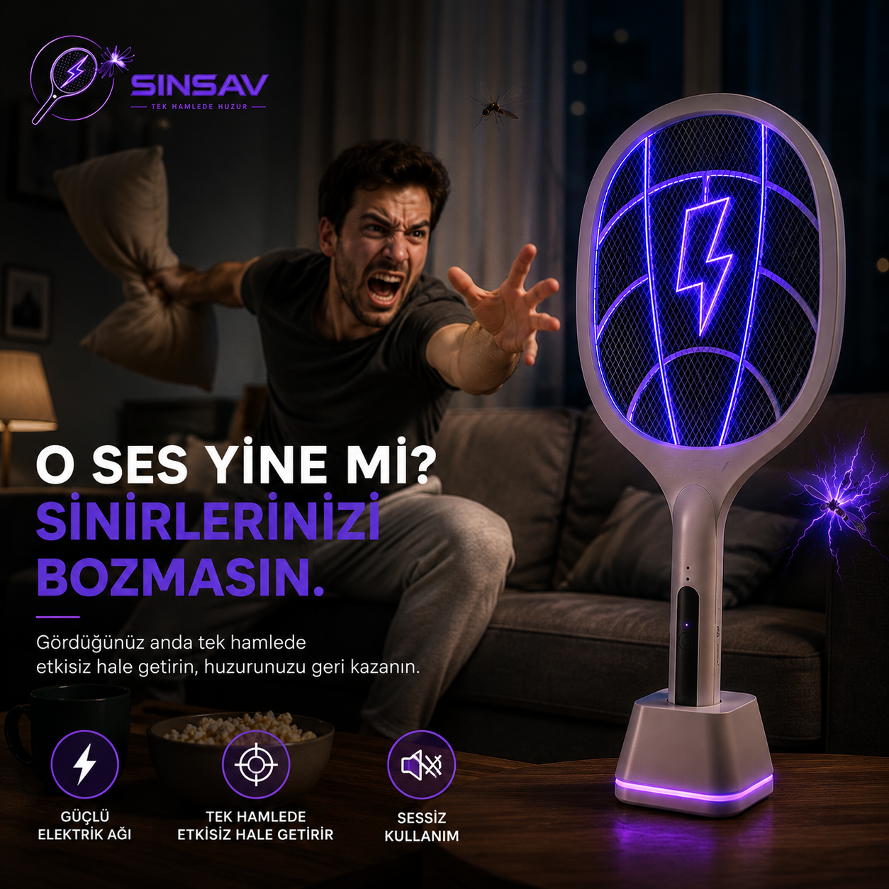 SinSav Orjinal UV Işınlı Sinek Raketi